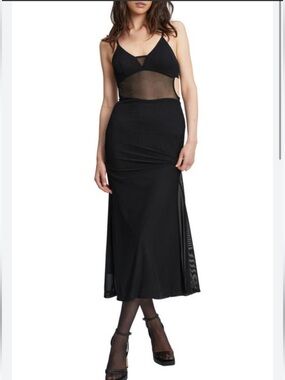 Bardot Harlequin Mesh Panel Cutout Midi Dress Black